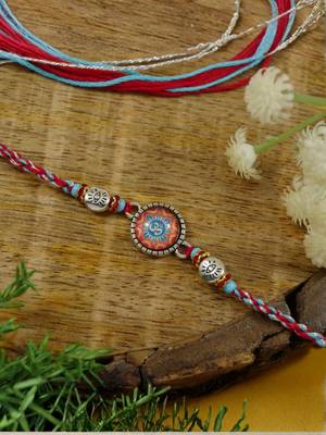 om designer rakhi with roli chawal & rakshabandhan card 1