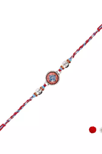 om designer rakhi with roli chawal & rakshabandhan card
