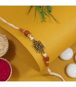 om design & rudraksha bead rakhi with roli chawal & rakshabandhan card