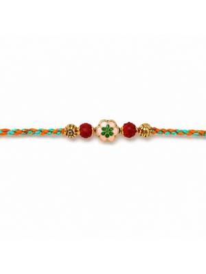 floral meenakari & rudraksha bead rakhi with roli chawal & rakshabandhan card 3