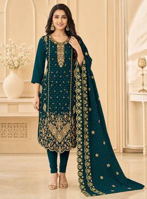 Women’s embroidered unstitched salwar suit dress material with dupatta 1