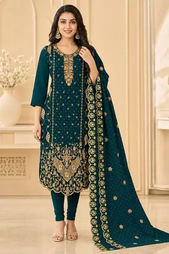 Women’s embroidered unstitched salwar suit dress material with dupatta