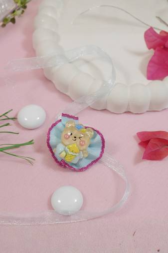 cute teddy bear theme kids rakhi with roli chawal and raksha bandhan card