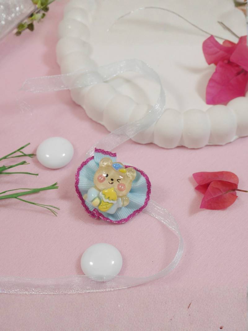 cute teddy bear theme kids rakhi with roli chawal and raksha bandhan card