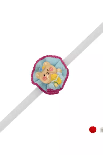 cute teddy bear theme kids rakhi with roli chawal and raksha bandhan card