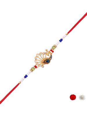 peacock design rakhi with roli chawal and raksha bandhan card 2
