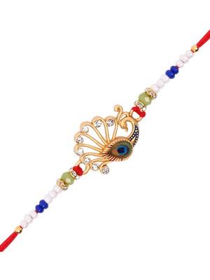 peacock design rakhi with roli chawal and raksha bandhan card 3