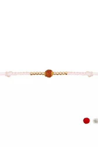 traditional rudraksha rakhi with roli chawal and raksha bandhan card