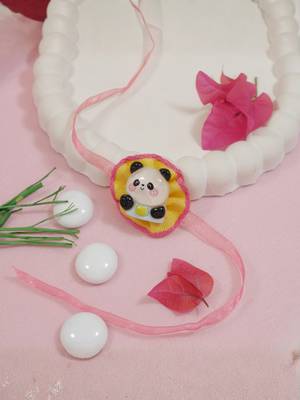cute panda theme kids rakhi with roli chawal and raksha bandhan card 1