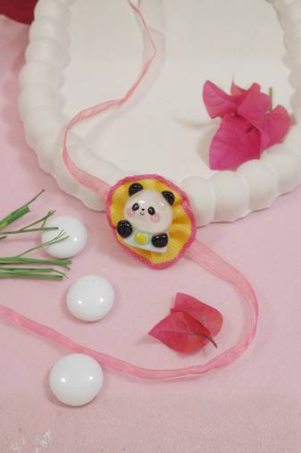cute panda theme kids rakhi with roli chawal and raksha bandhan card