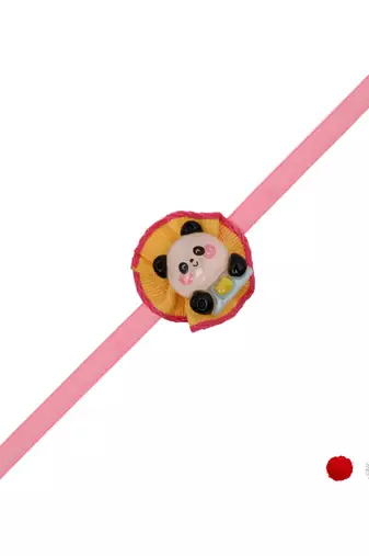 cute panda theme kids rakhi with roli chawal and raksha bandhan card