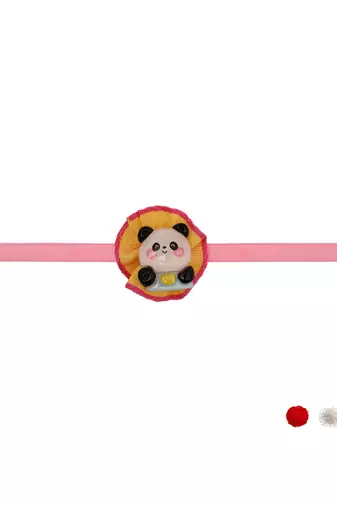 cute panda theme kids rakhi with roli chawal and raksha bandhan card