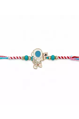 space theme kids rakhi with roli chawal and raksha bandhan card