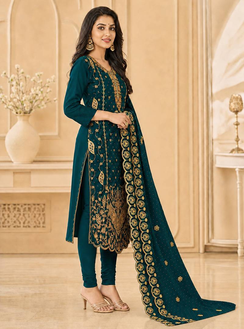 Women’s embroidered unstitched salwar suit dress material with dupatta