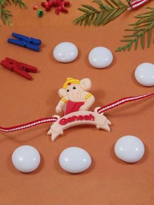 cute ganesha theme kids rakhi with roli chawal and raksha bandhan card 1