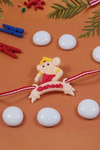 cute ganesha theme kids rakhi with roli chawal and raksha bandhan card