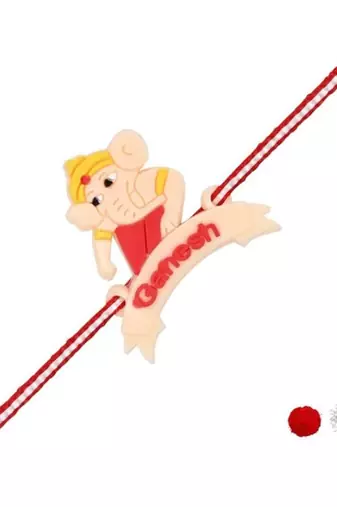 cute ganesha theme kids rakhi with roli chawal and raksha bandhan card