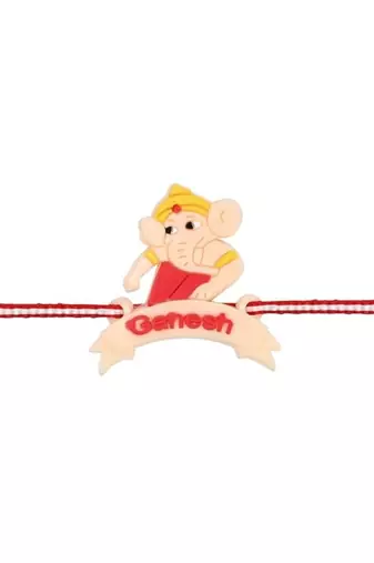 cute ganesha theme kids rakhi with roli chawal and raksha bandhan card