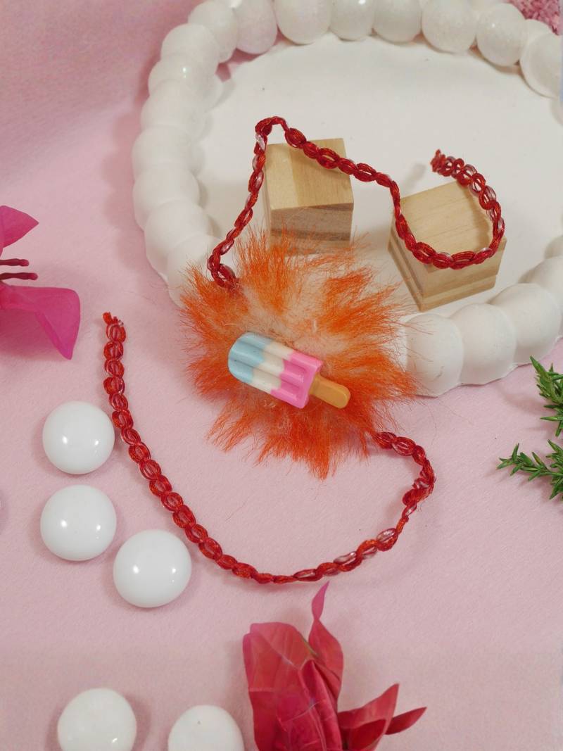 kids cartoon rakhi with roli chawal and raksha bandhan card