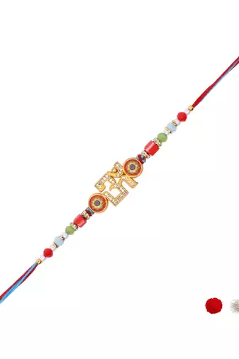 om designer rakhi with roli chawal and raksha bandhan card