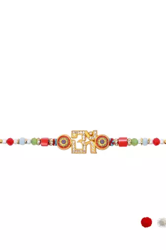 om designer rakhi with roli chawal and raksha bandhan card