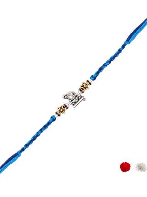 ganesha designer blue rakhi with roli chawal and raksha bandhan card 2