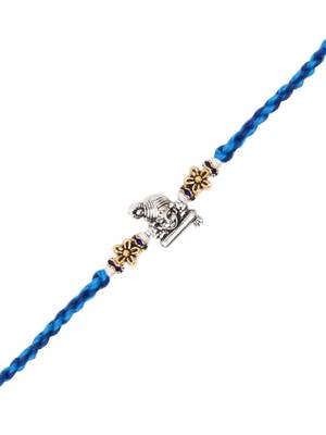 ganesha designer blue rakhi with roli chawal and raksha bandhan card 3