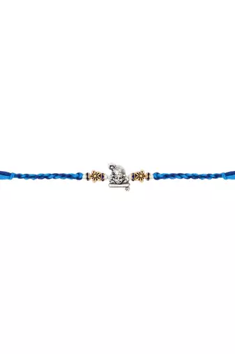 ganesha designer blue rakhi with roli chawal and raksha bandhan card