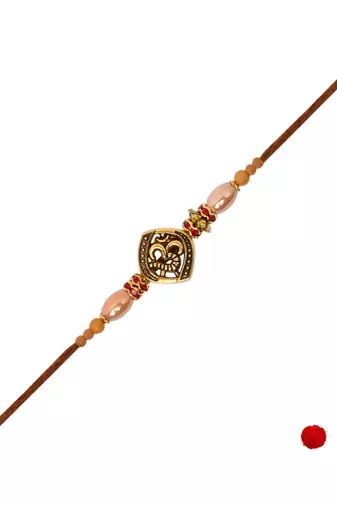 om designer rakhi with roli chawal and raksha bandhan card