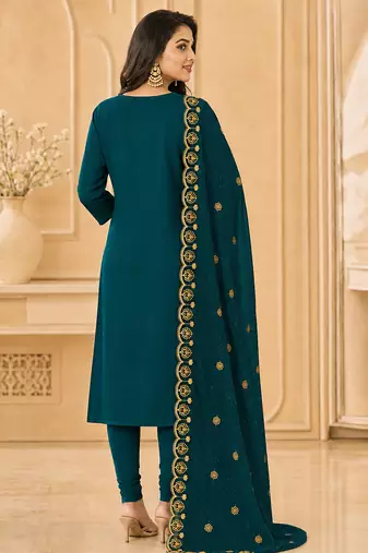 Women’s embroidered unstitched salwar suit dress material with dupatta
