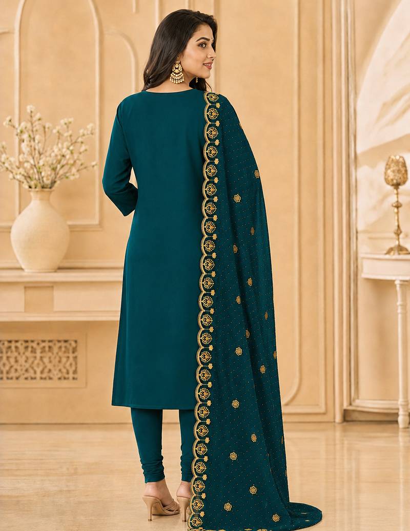 Women’s embroidered unstitched salwar suit dress material with dupatta