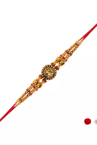 ganesha designer rakhi with roli chawal and raksha bandhan card