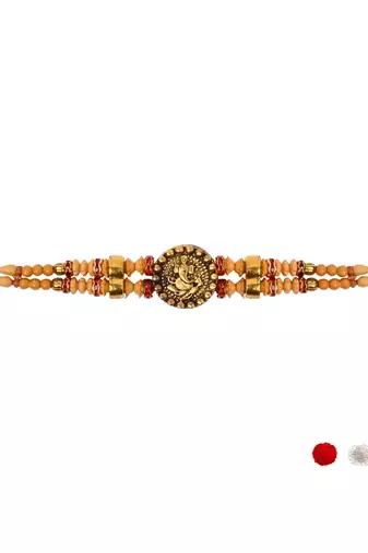 ganesha designer rakhi with roli chawal and raksha bandhan card