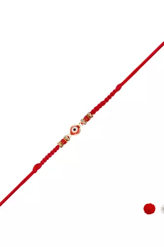 evil eye designer rakhi with roli chawal and raksha bandhan card