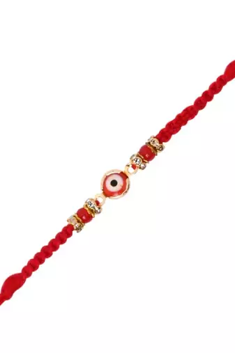 evil eye designer rakhi with roli chawal and raksha bandhan card