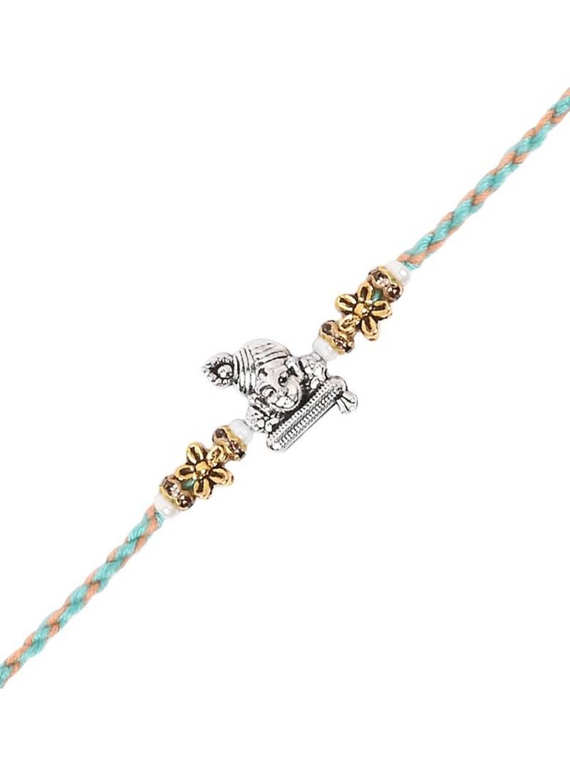 ganesha design rakhi with roli chawal and raksha bandhan card