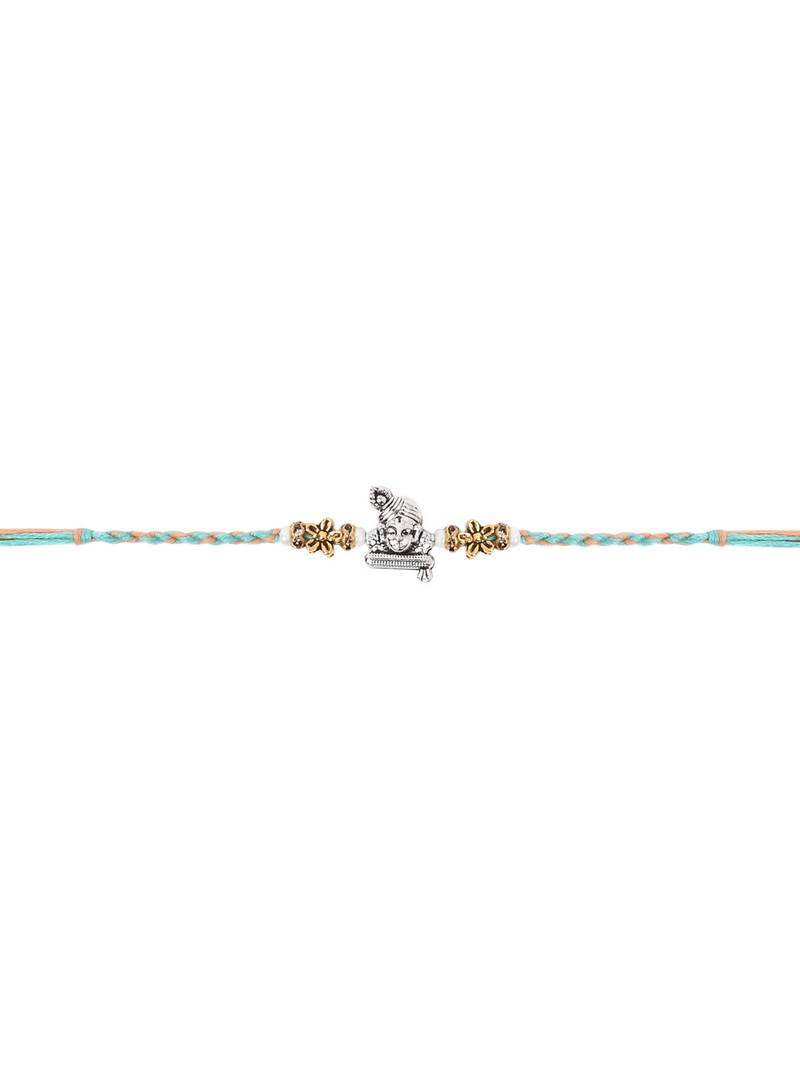 ganesha design rakhi with roli chawal and raksha bandhan card
