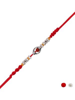 rudraksha designer rakhi with roli chawal and raksha bandhan card 3