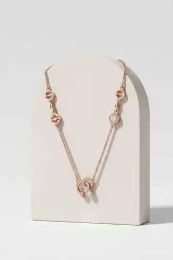 925 Sterling Silver Rose Gold Cubic Zirconia Minimalist Interlocking Circle Necklace Set for women 