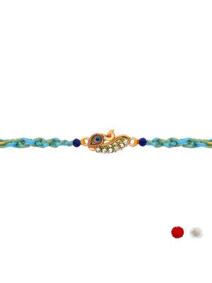 peacock feather designer rakhi with roli chawal and raksha bandhan card 3