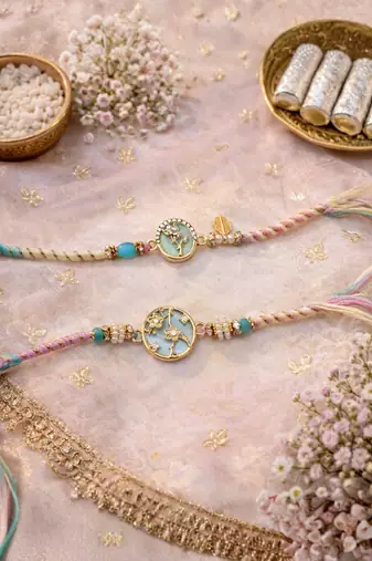 bhaiya bhabhi designer rakhi set with roli chawal and raksha bandhan card