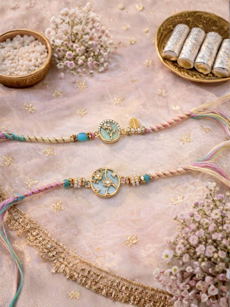 bhaiya bhabhi designer rakhi set with roli chawal and raksha bandhan card