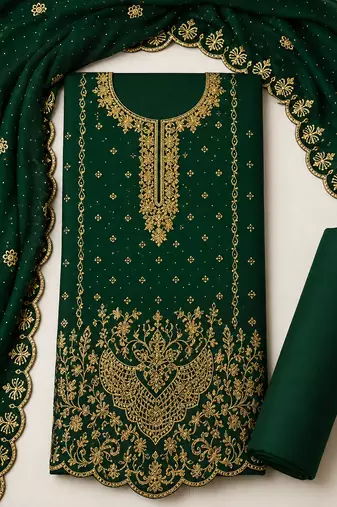 Women’s embroidered unstitched salwar suit dress material with dupatta
