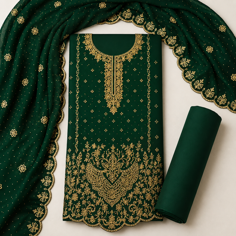 Women’s embroidered unstitched salwar suit dress material with dupatta