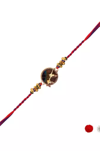 krishna flute designer rakhi with roli chawal and raksha bandhan card
