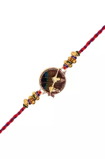 krishna flute designer rakhi with roli chawal and raksha bandhan card