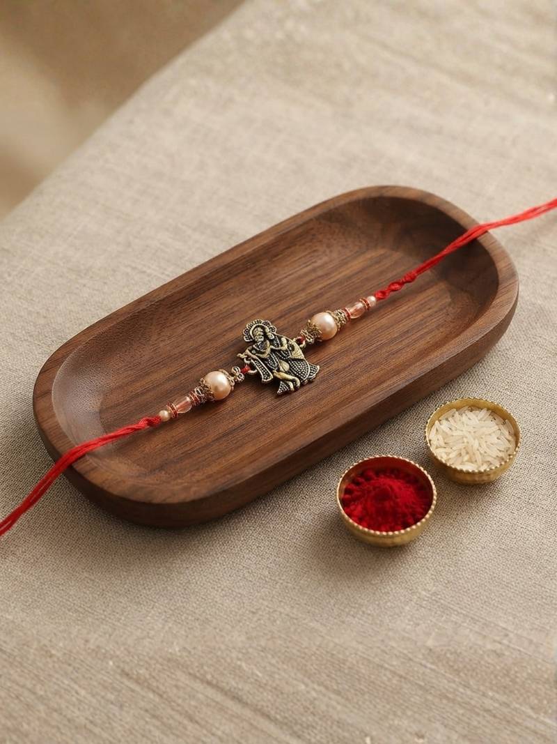 radha krishna designer rakhi with roli chawal and raksha bandhan card