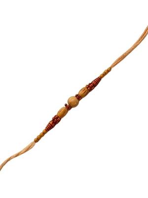 wooden bead designer rakhi with roli chawal and raksha bandhan card 2