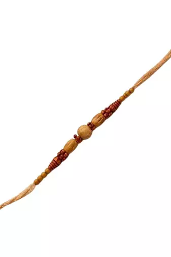 wooden bead designer rakhi with roli chawal and raksha bandhan card
