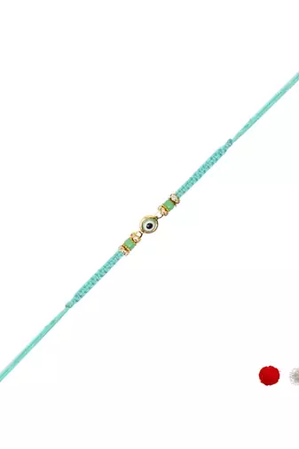 evil eye designer rakhi with roli chawal and raksha bandhan card